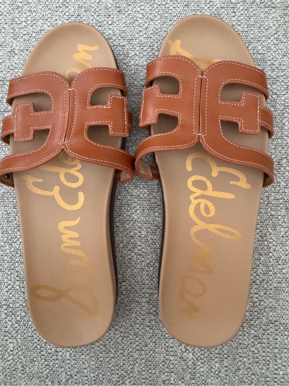 Sam Edelman Cognac Leather Nettie Slide Sandals - Picture 3 of 5